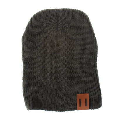 Children's Woolen Knitted Hat Two Vertical Labeling Kids' Headwear