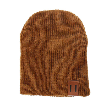 Children's Woolen Knitted Hat Two Vertical Labeling Kids' Headwear