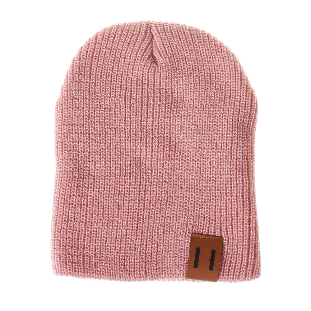 Children's Woolen Knitted Hat Two Vertical Labeling Kids' Headwear