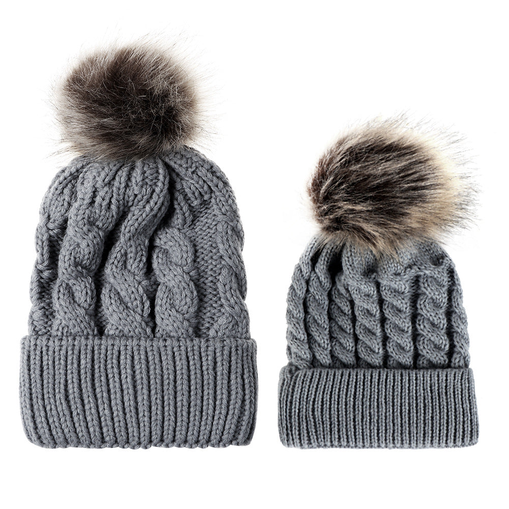 Ball Twist Knitted Hat Warm Female Imitation Kids' Headwear