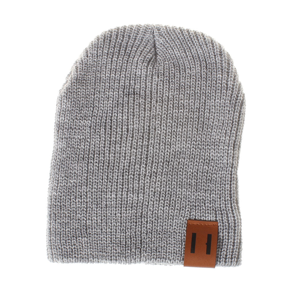 Children's Woolen Knitted Hat Two Vertical Labeling Kids' Headwear