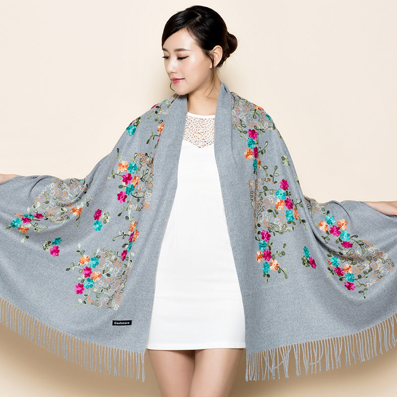 Embroidered Female Winter Ethnic Style Grassland Scarfs