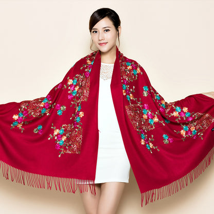 Embroidered Female Winter Ethnic Style Grassland Scarfs