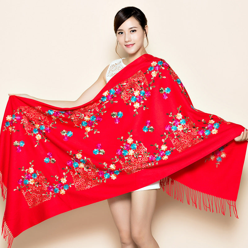 Embroidered Female Winter Ethnic Style Grassland Scarfs