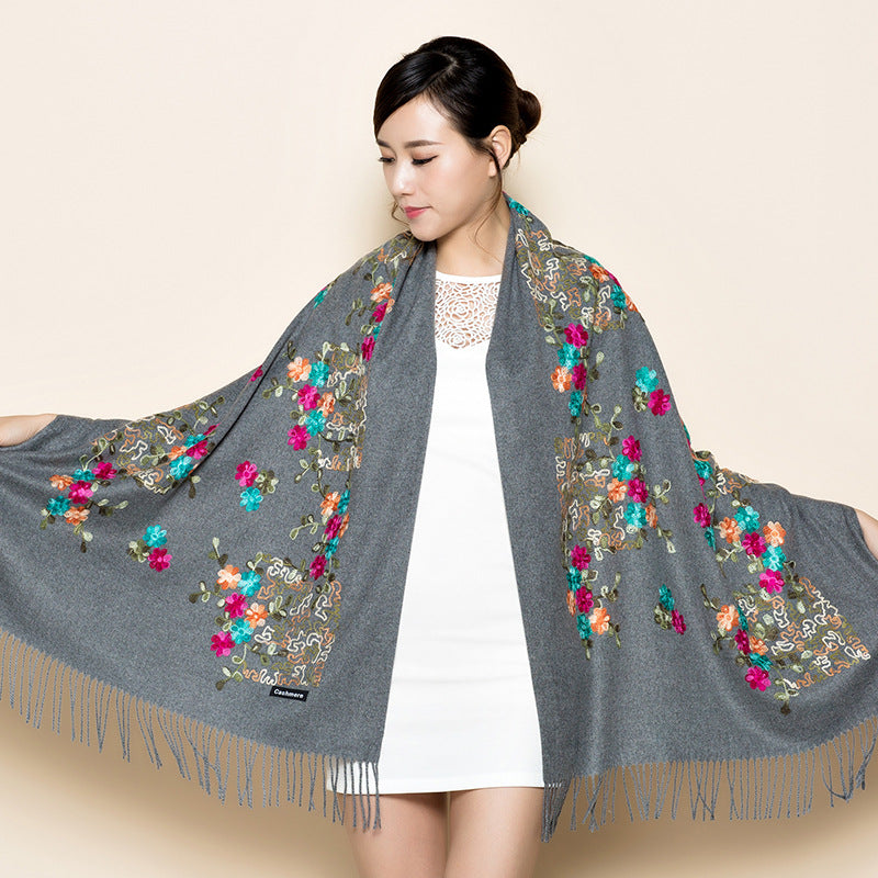 Embroidered Female Winter Ethnic Style Grassland Scarfs