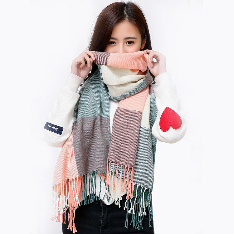 Korean Warm Imitation Cashmere Tassel Plaid Scarfs