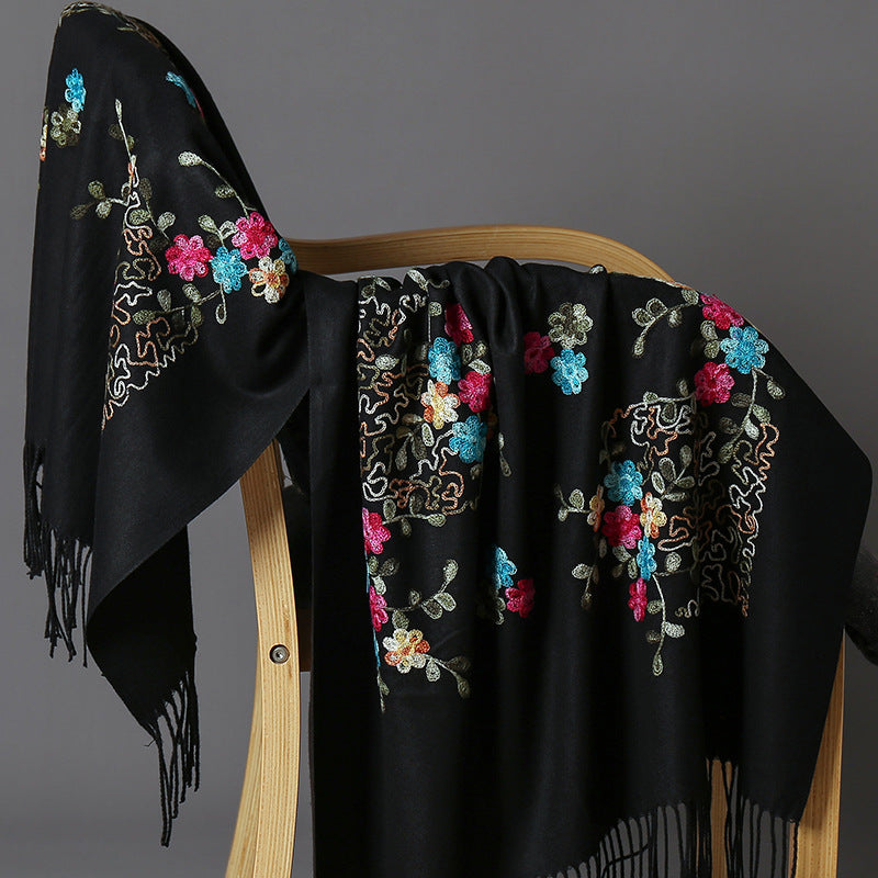 Embroidered Female Winter Ethnic Style Grassland Scarfs