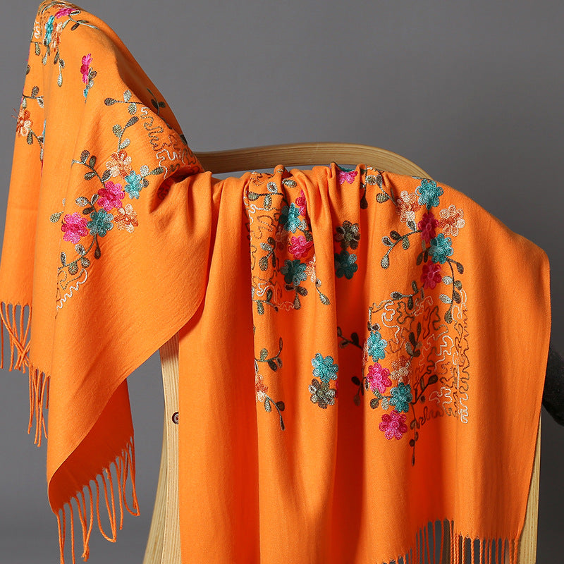 Embroidered Female Winter Ethnic Style Grassland Scarfs