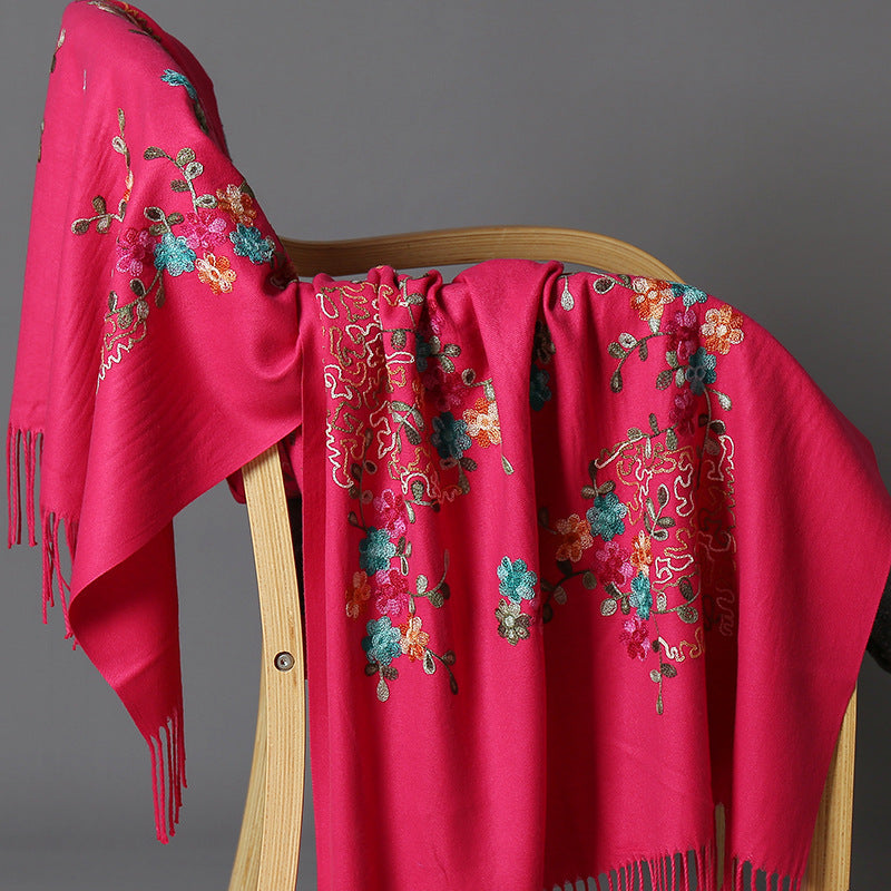 Embroidered Female Winter Ethnic Style Grassland Scarfs