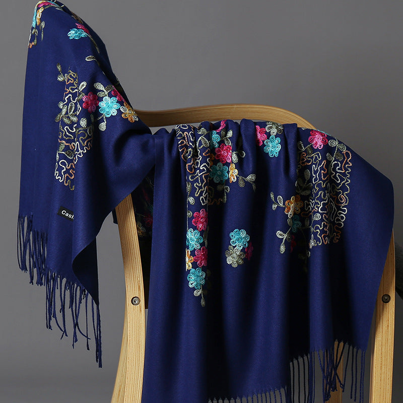 Embroidered Female Winter Ethnic Style Grassland Scarfs