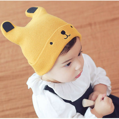 Hat Knitted Wool Cute Cartoon Bear Embroidery Kids' Headwear