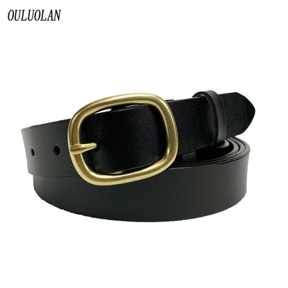 Women's Korean Style Cowhide Retro Oval Brass Buckle Wide Belts