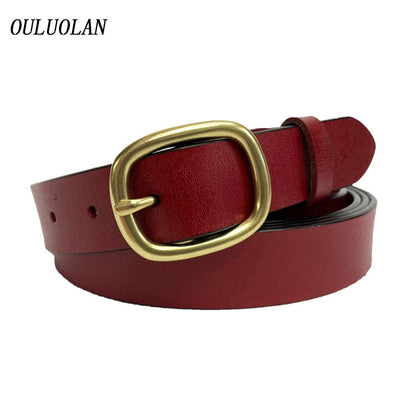 Women's Korean Style Cowhide Retro Oval Brass Buckle Wide Belts