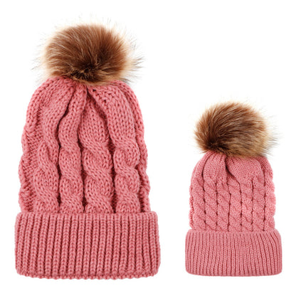 Ball Twist Knitted Hat Warm Female Imitation Kids' Headwear