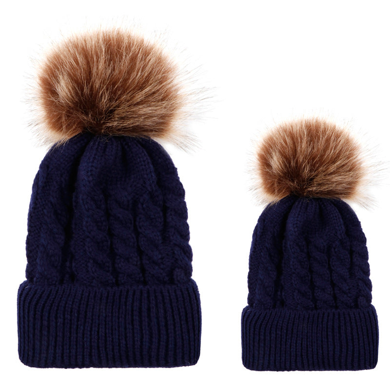 Ball Twist Knitted Hat Warm Female Imitation Kids' Headwear