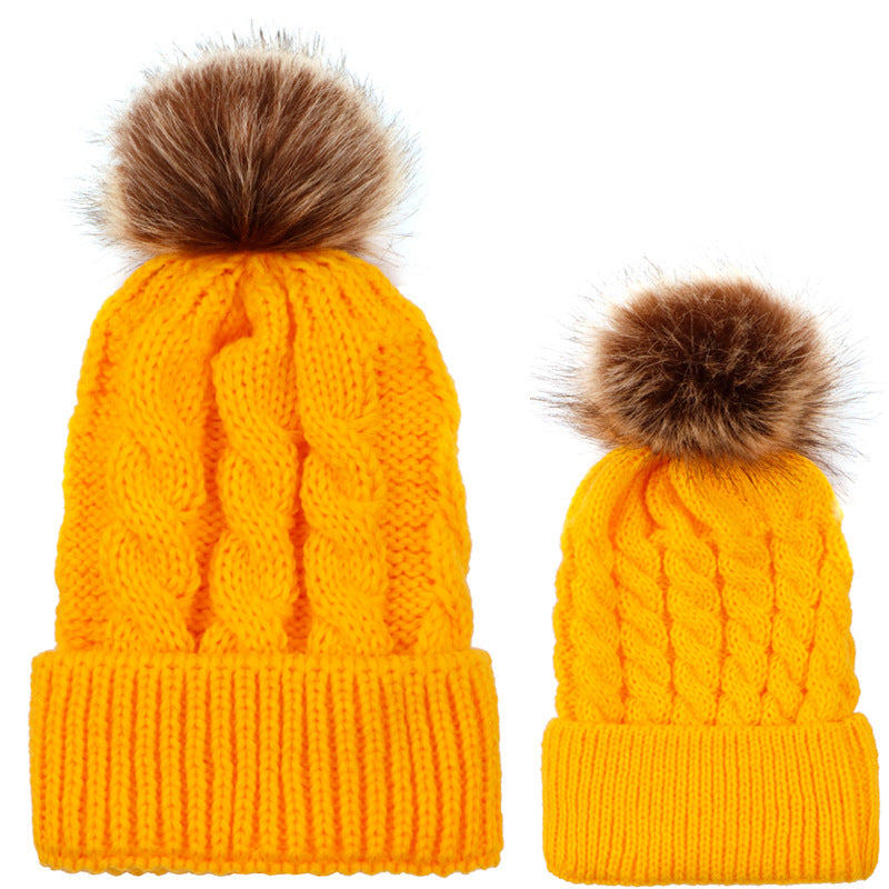 Ball Twist Knitted Hat Warm Female Imitation Kids' Headwear