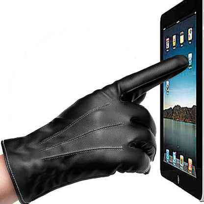 Men's Leather Touch Screen Real Driving Skiing Gloves