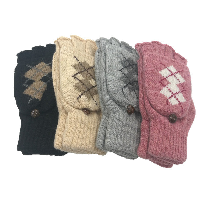 Women's & Men's Wool Snowflake Flip Warm Half Finger Gloves