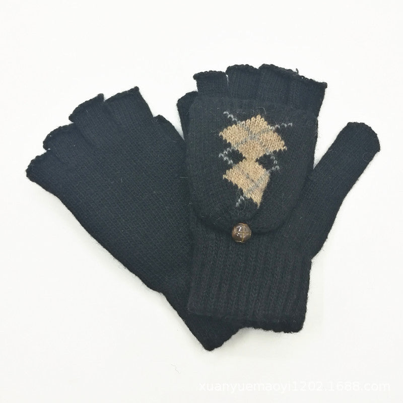 Women's & Men's Wool Snowflake Flip Warm Half Finger Gloves