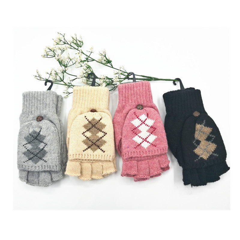 Women's & Men's Wool Snowflake Flip Warm Half Finger Gloves