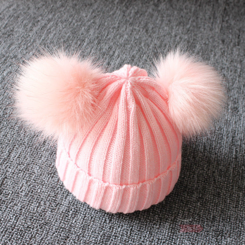 Women's & Men's Double Ball Imitation Fox Fur Hat Kids' Headwear