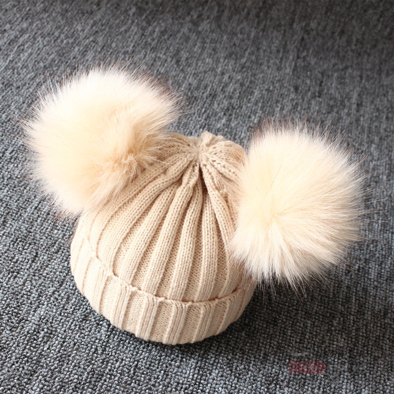 Women's & Men's Double Ball Imitation Fox Fur Hat Kids' Headwear