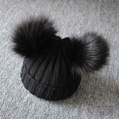 Women's & Men's Double Ball Imitation Fox Fur Hat Kids' Headwear