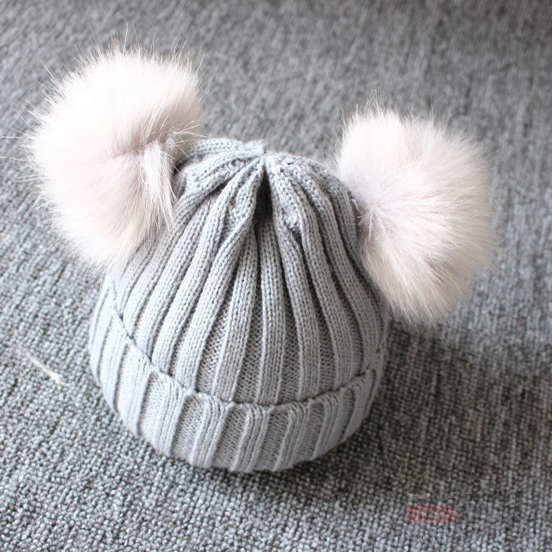 Women's & Men's Double Ball Imitation Fox Fur Hat Kids' Headwear