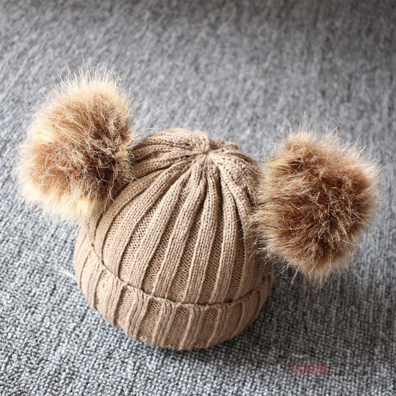 Women's & Men's Double Ball Imitation Fox Fur Hat Kids' Headwear