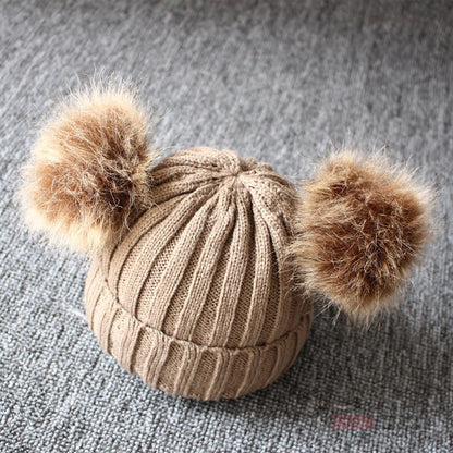 Women's & Men's Double Ball Imitation Fox Fur Hat Kids' Headwear