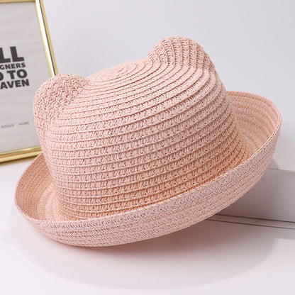 Women's & Men's Cartoon Solid Color Straw Hat Versatile Kids' Headwear