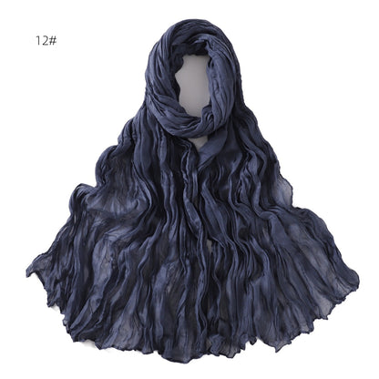 Women's Pure Color Voile Twist Wrinkle Cotton Linen Scarfs