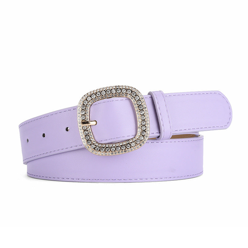 Fashion Square Buckle Rhinestone Inlaid Ladies Versatile Belts