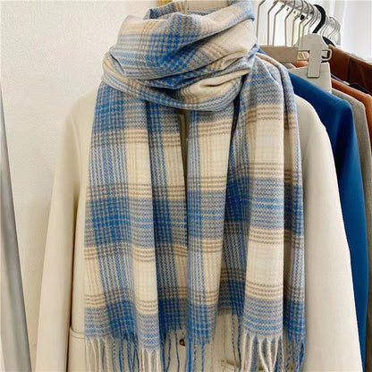 Winter Plaid Cashmere Warm Tassel Shawl Scarfs