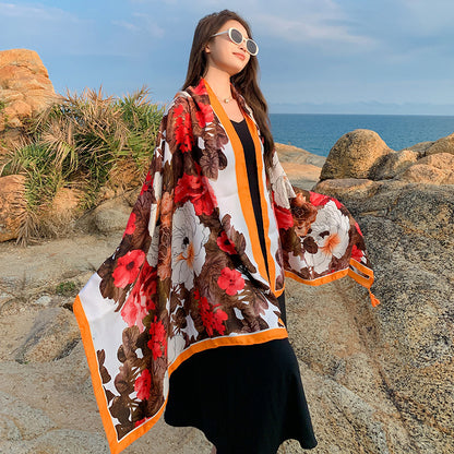 Women's Sunscreen Shawl Yunnan Grassland Travel Wear Silk Seaside Scarfs