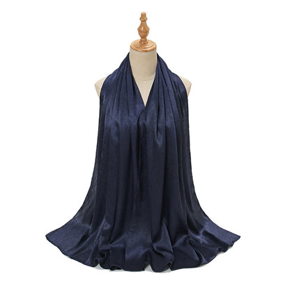 Women's Malaysian Satin Silky Shawl Pleated Solid Scarfs