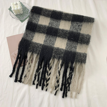 Black White Plaid Winter Warm Thickened Scarfs