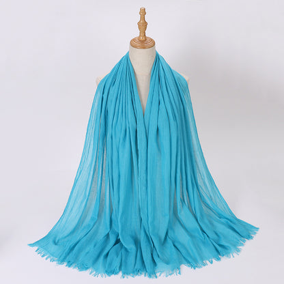 Pure Color Tassel Cotton Linen Hui Gauze Scarfs