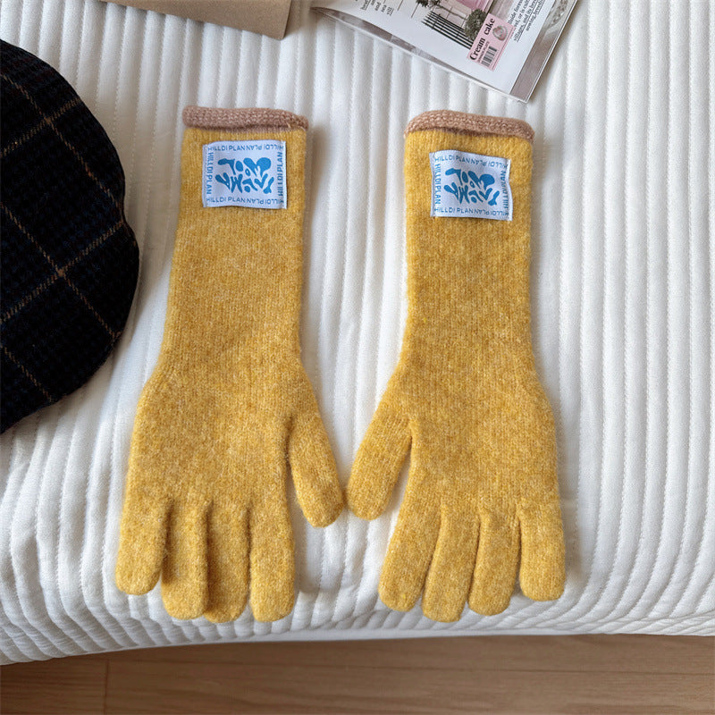 Winter Wool Knitted Touch Screen Cloth Label Thickened Gloves