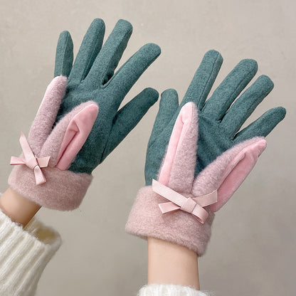 Women's For Winter Fleece-lined Thick Suede Touch Gloves