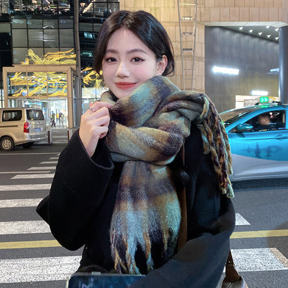 Mohair Thick Atmosphere Plaid Warm Korean Scarfs