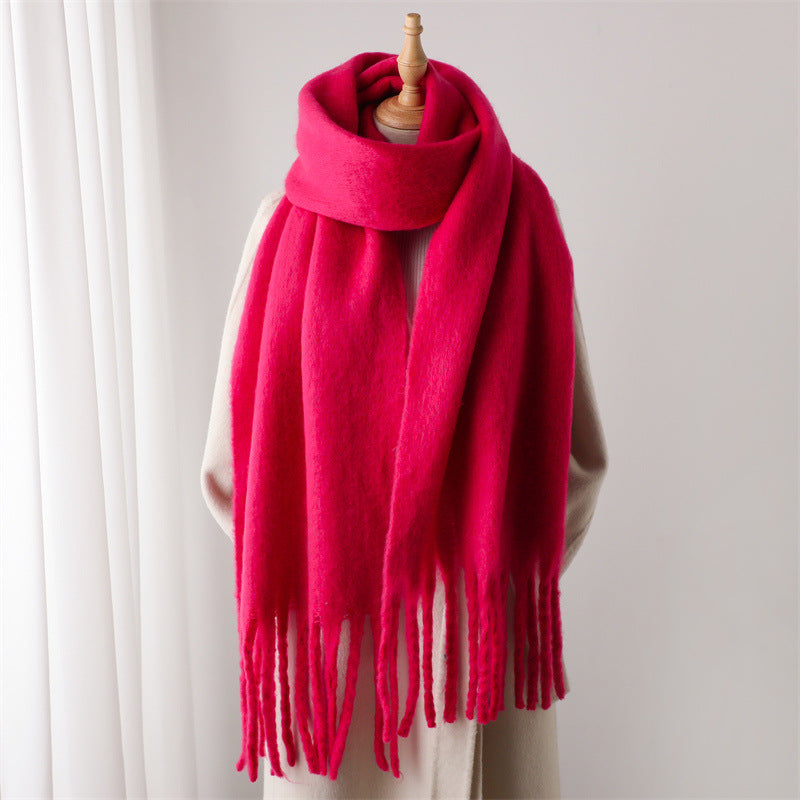 Women's & Men's Pure Color Winter Warm Lengthened Fringe Scarfs