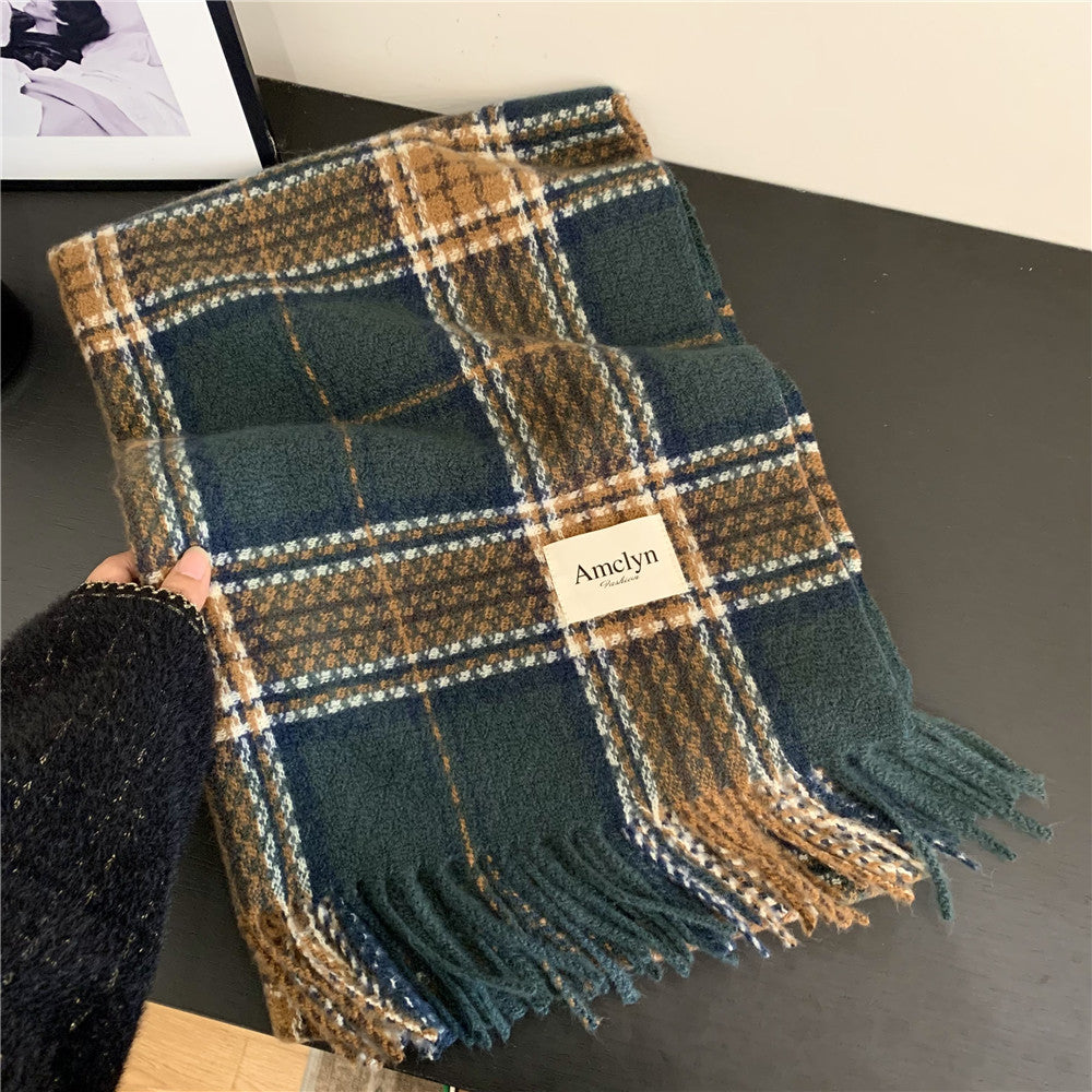 Plaid Female Winter Korean Style Thick Scarfs