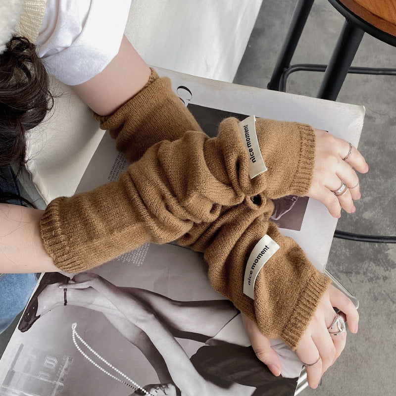 Women's Korean Pure Color Thickened Warm Knitted Gloves