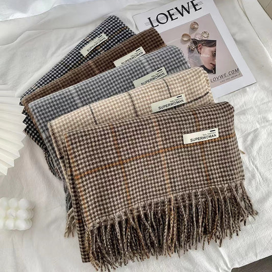 Women's Retro Plaid Thickened Korean Style Elegant Scarfs