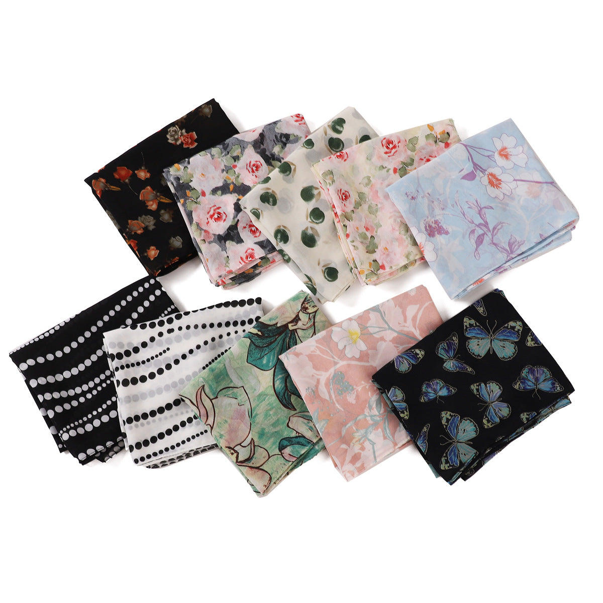 Women's Breathable Pearl Chiffon Print Collection Fashion Scarfs