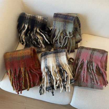 Women's Thick Warm Cashmere Plaid Korean Style Scarfs