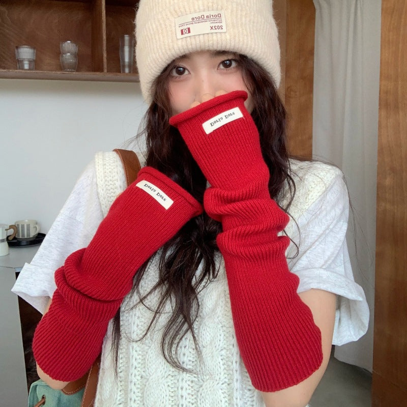 Women's Arm Sleeve Warm Protection Long Knitted Sweater Gloves