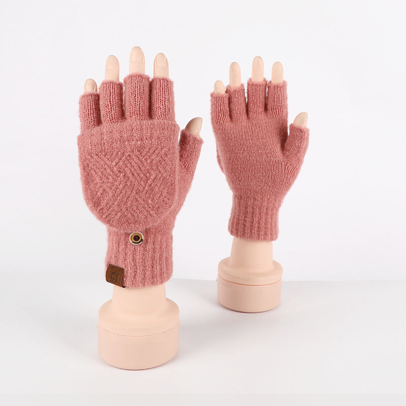 Half Finger Warm Flip Rhombus Cold Gloves