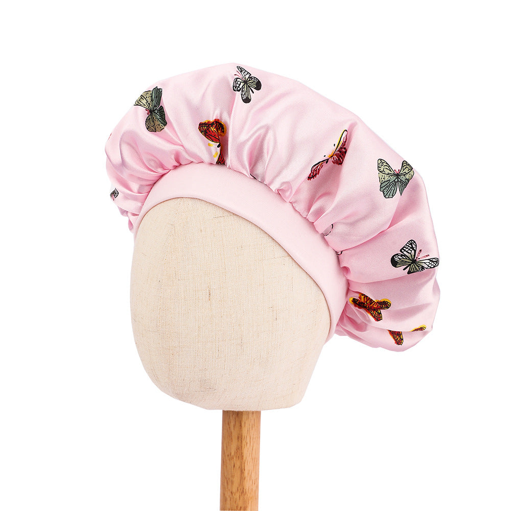 Children's Satin Nightcap Butterfly Print Shower Infant Kids' Headwear